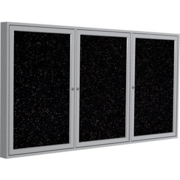 Ghent Ghent Enclosed Bulletin Board, 3 Door, 96"W x 48"H, Tan Speckled Recycled Rubber/Silver Frame PA34896TR-TN